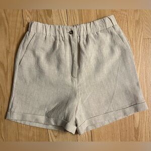 Crescent Tan Linen Lined 3.5 inch Zip Front Shorts, Women’s Size Small